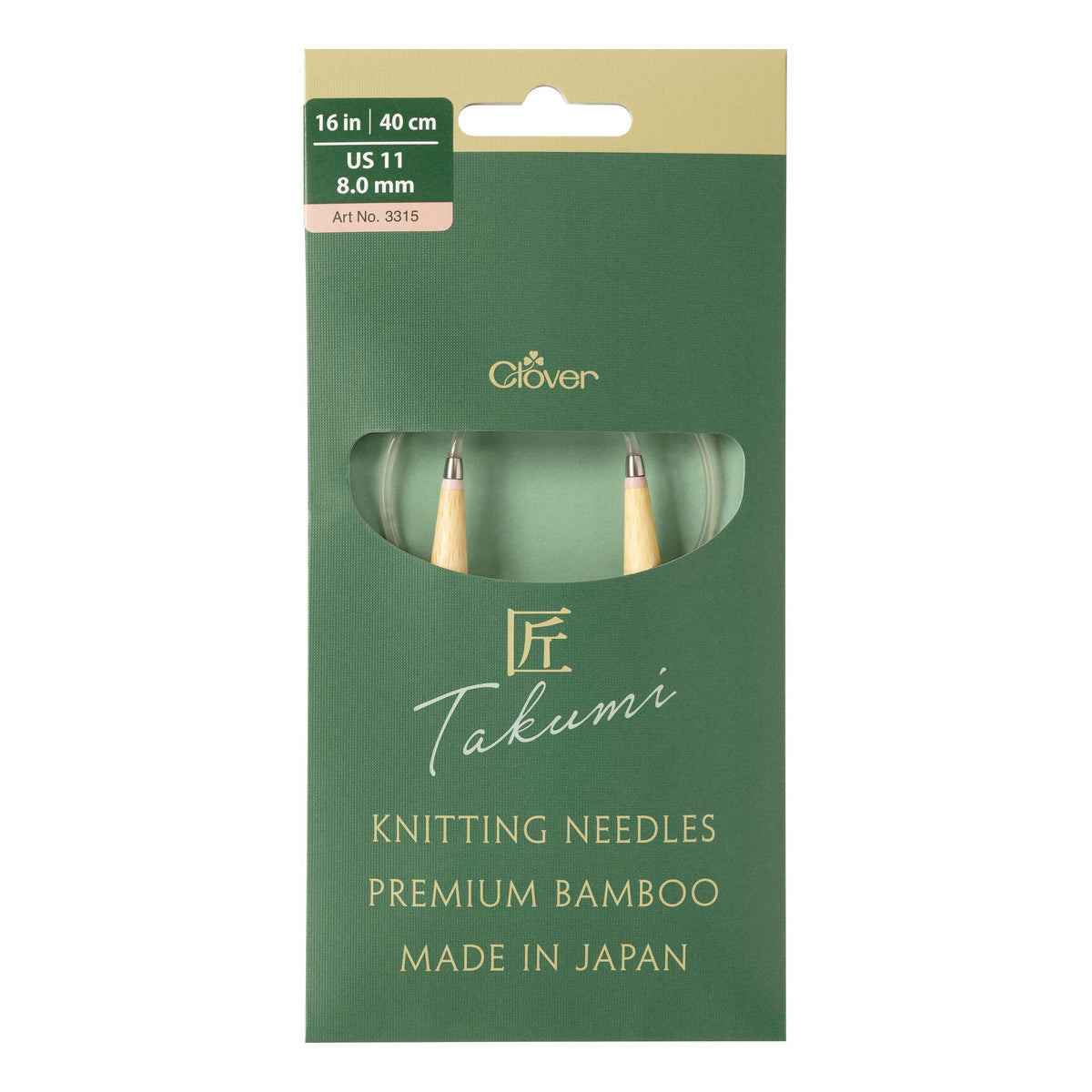 Clover Takumi Bamboo Circular 16-Inch Knitting Needles, Size 11 