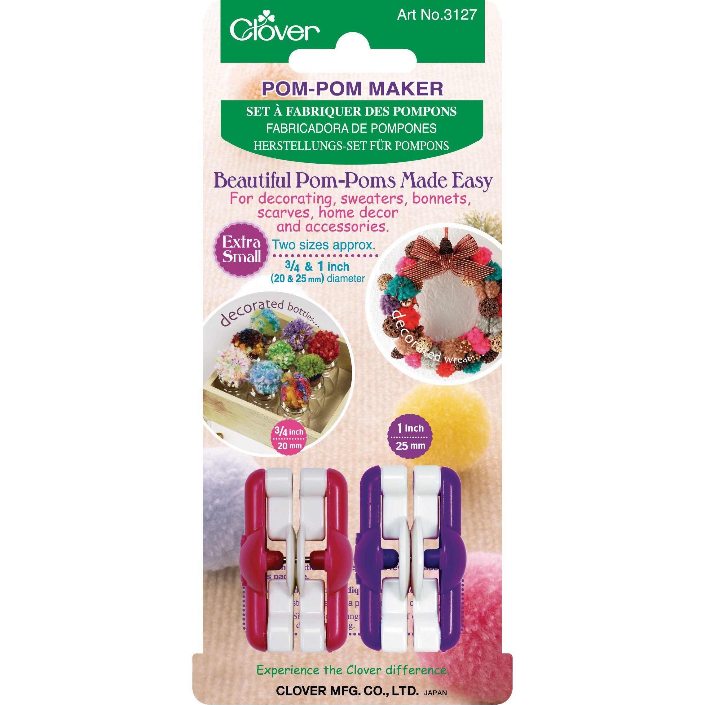 2-1/2 & 3-3/8 Pom Pom Makers by Clover Has 2 Sizes of Pom Pom Tools. Make  Solid or Multi Color Pom Wind, Cut, Tie, Fluff 3126 